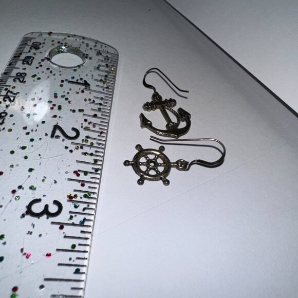 Anchor and Wheel Dangle Earrings - Picture 8 of 8